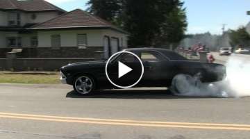 Crazy street accelerations and burnouts,insane sound of muscle cars,rat rods and super cars
