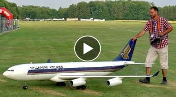 HUGE RC AIRLINER AIRBUS A-340 SCALE MODEL TURBINE JET FLIGHT DEMONSTRATION