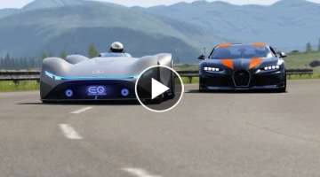 Mercedes-Benz Vision EQ Silver Arrow Concept vs Bugatti Chiron Super Sport 300+